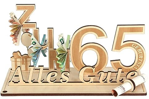 Giftota Geldgeschenke Geburtstag 65, Geschenke zum 65.Geburtstag Mann Frau, 65.Geschenke aus Holz Dekoration