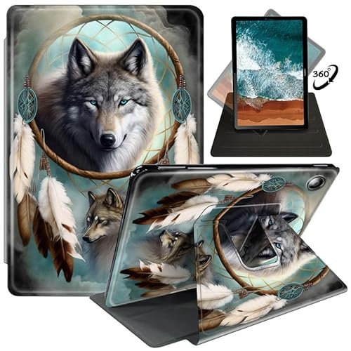 FUYOCWE for Amazon Fire HD 8 Tablet Case (2018/2017/2016,8th/7th/6th Generation),360 Degree Rotating Swivel Stand Smart Flip Cover for Kindle Fire Hd 8 inch 6/7/8 Gen-Wolf in a Dream Catcher