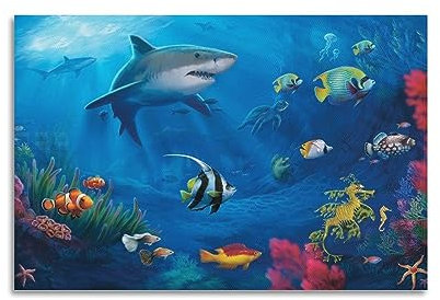 WELYK Sea Life Poster Hai-Poster, dekoratives Gemälde, Leinwand-Wandposter und Kunstdruck, modernes Familienschlafzimmer-Dekor-Poster, 20 x 30 cm