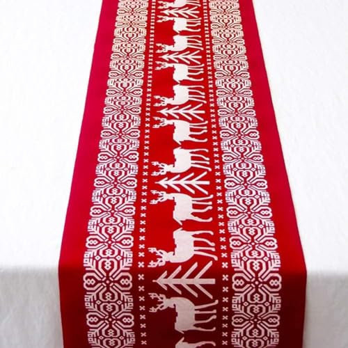 Zemolo Weihnachtstischdecke Baumwolle Leinen Weihnachten Waschbar Tischdecke Baum Hirsch Tischläufer für Weihnachten Urlaub Dinner Party Tischdekoration, 28 x 270 cm Weihnachtstischdecke (Rot)
