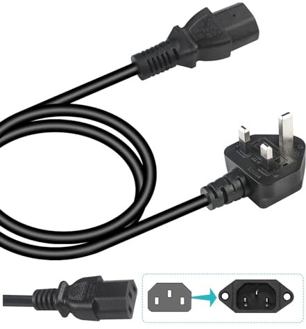 1.2 Metre UK Computer Power Cable, Replacement AC Power Cord, 13A 250V BS 1363 to C13 Kettle Lead/UK Power Cord, Power Supply Cable, TV/Monitor Power Cable,black