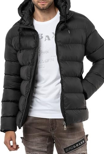 Cipo & Baxx Herren Jacke Steppjacke Kapuzenjacke Basic CM224 Schwarz M