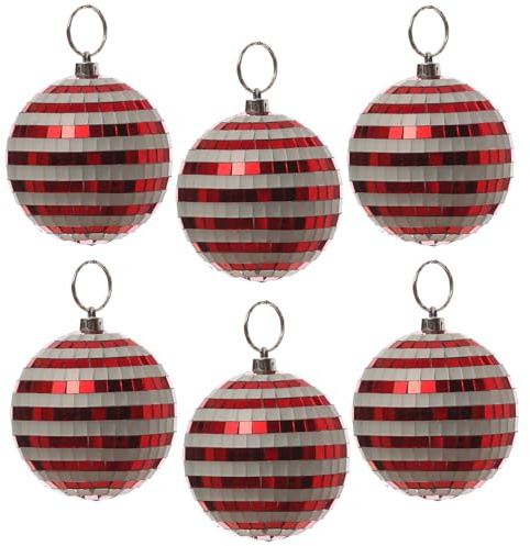 MARELIDA Christbaumschmuck Discokugel - Spiegelkugel - Weihnachtskuge - D: 8cm - rot, weiß - 6er Set