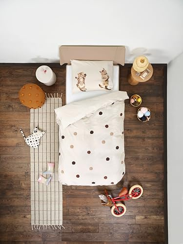 SNURK Kitten Friends Bettwäsche Set, 135 x 200 cm, inkl. 1 Kissenbezug 80 x 80 cm, aus 100% Bio-Baumwolle - Kinder Bettwäsche Kätzchen