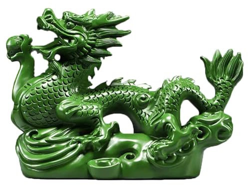 BAInuai Chinesische Fengshui Drachen Statue, Chinesische Drachen Figur Aus Holz, Tierkreiszeichen Sternzeichen Drache Dekofigur, Neujahr Geschenke Schreibtisch Büro Tischdeko, 10cm (Grün)
