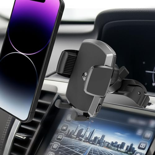 Mighty Mount Simple CD Cradle Phone Mount - Upgraded Hands-Free Car Phone Holder - Thick Case Friendly - Mount for CD Player - Compatible with iPhone 12-17 & iPhone Air, Android - Black