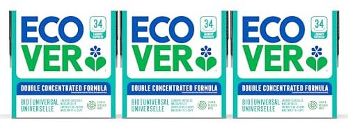 Ecover Bio Washing Laundry Capsules / Tablets - Laundry Detergent With Clean And Fresh Lilac & Rescued Rose Scent, 3x Pack of 34