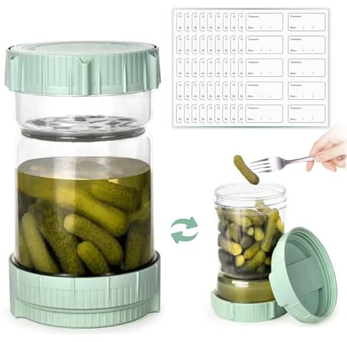PILSAMAS Tarro de pepinos para invertir, recipiente para kimchi con 100 etiquetas, 1500 ml grandes tarros de almacenamiento con tapa de rosca, recipiente para kimchi, tarros para pepinos ácidos,