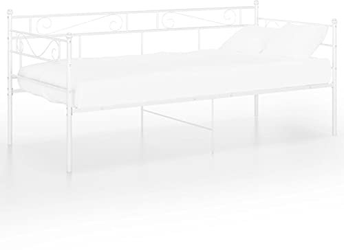 Rantry Schlafsofa Bettgestell Metallbett Tagesbett Gästebett Sofabett Sofa Einzelbett Bett Bettsofa Bettrahmen Sofa Couch für Wohnzimmer Weiß Metall 90x200 cm#A