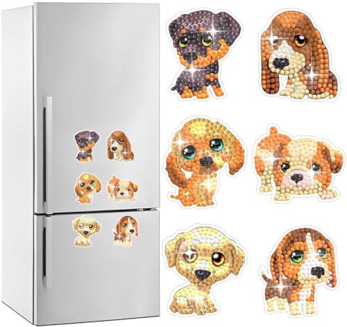 Fiorky 6/8/10 Pcs Diamond Painting Fridge Magnetic Stickers Owl Diamond Art Fridge Magnets Sticker Dog Diamond Painting Magnets Refrigerator for Fridge Whiteboards Car Mailbox Decor
