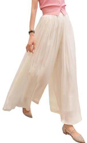 Pantaloni Da Donna In Seta Di Ghiaccio A Gamba Larga, Pantaloni Palazzo Da Donna In Seta Di Ghiaccio, Pantaloni Fluidi A Gamba Larga A Vita Alta, Pantaloni Larghi Leggeri Estivi (Albicocca,3XL)
