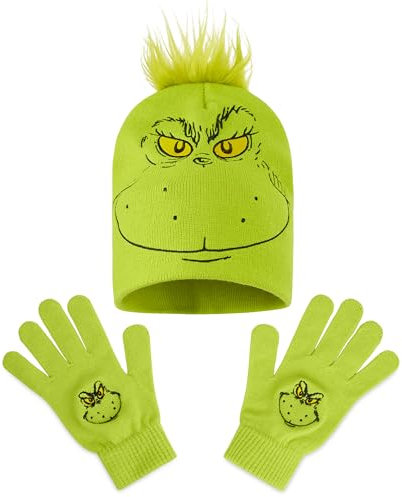 The Grinch Mütze Damen und Handschuhe Winter Set, Winter-Accessoires, Lustige Mütze, Geschenke für Frauen (Grün 2 Stk)