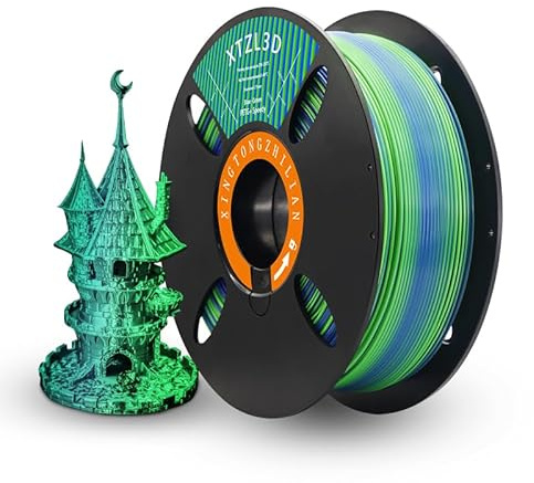 High-Speed Bi-Colour Blue&Green Silk PETG 3D Printer Filament 1.75mm, Dimentional Accuracy +/-0.02mm, 1Kg Spool (Reuseable Tray) 3D Printing Filament