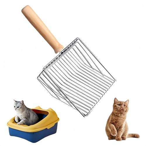 Granmagazz Pala arenera para gatos, Cat Litter Scoop, pala arenera de metal con mango de madera, para la mayoría de los gatos