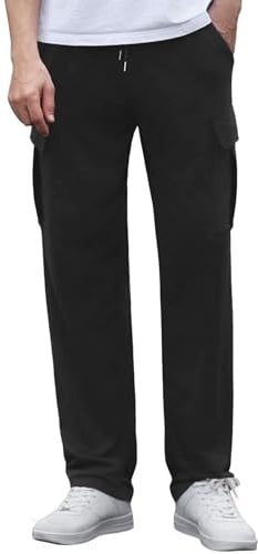 Crewhpo Pantaloni da Tuta Uomo Cotone Larghi con 4 Tasche e Gamba Dritta