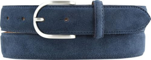 BELTINGER Damen-Gürtel aus Veloursleder 3,0 cm | Velour-Ledergürtel für Damen 30mm | Wildleder-Gürtel mit runder Gürtelschließe | Marine 120cm