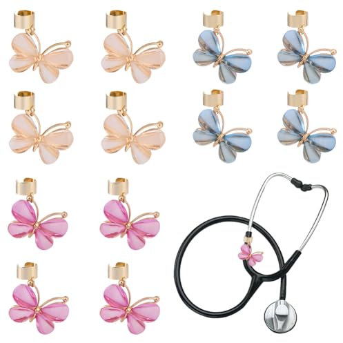 OLYCRAFT 12 Stück 3 Stile Stethoskop Anhänger Schmetterling Legierung Emaille Stethoskop Anhänger Dekorationen Stethoskop ID Namensschild Mit Befunden Krankenschwester Stethoskop Zubehör