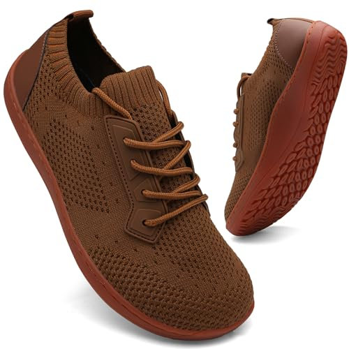 FZJIALI Schuhe Damen Sneaker Barfuss Laufschuhe Mit Breiter Zehenbox Turnschuhe Braun Sport Schuhe Atmungsaktives Walkingschuhe Sommer Sneaker Traillaufschuhe Minimalistische Outdoor Braun 37