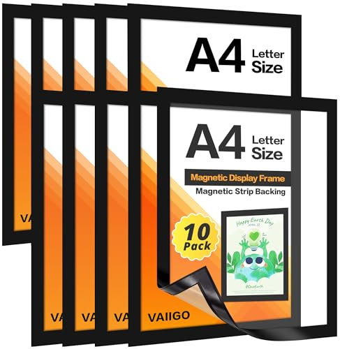 VAIIGO A4 Self Adhesive Magnetic Display Frame, Magnetic Paper Holder for License, Photos, Documents (10Pack, Black)