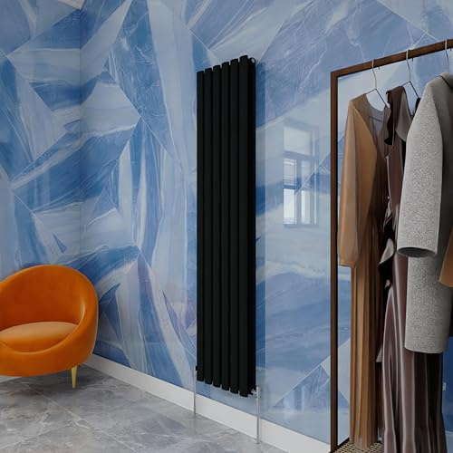 Vertical Oval Column Radiator Black 1600x354mm Double panel for Bathroom/Hall/Kitchen Central heating Radiator