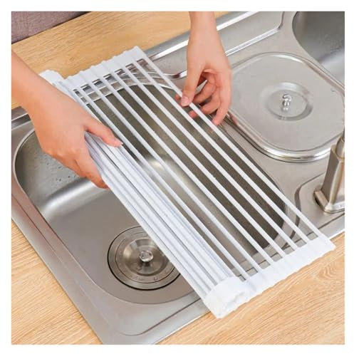 Escurridor De Platos Plegable De Silicona Escurridor de platos enrollable for fregadero, escurridor de platos plegable grande con varillas envueltas en silicona for accesorios de cocina Escurridor De