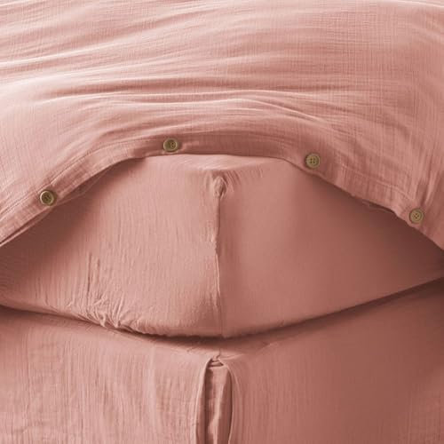 Drap Housse 200x200 cm Gaze de Coton Rose