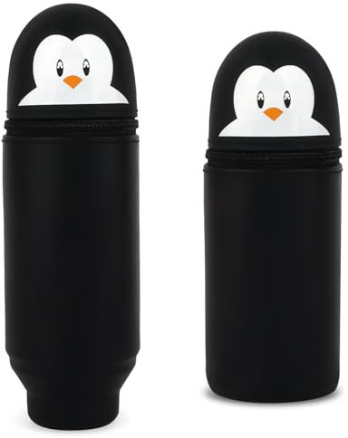 Maxmoc Kawaii Federmäppchen,2 in 1 Mäppchen aus Weichem Silikon,Ständer Schlampermäppchen,Cartoon Stifteköcher für Mädchen Teenager (schwarz)