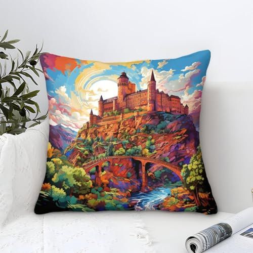 Moderner Kissenbezug Digitaldruck Heidelberger Schloss mit unsichtbarem Reißverschluss wasserabweisendes Leinen Heimdekoration Größe: 50 x 50 cm