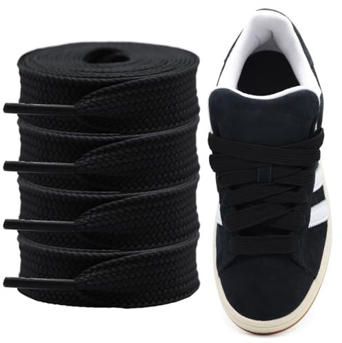 Cordeaux Épais pour Adidas Campus 00s, Pack de 2 Paires Lacs Plat Large de 15mm, Lacs de Remplacement pour Sneakers - Noir