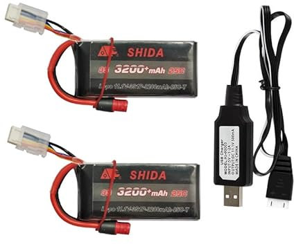 AFCAHEH Batería Lipo 3S 11,1 V 3200 mAh 25 C Mejorada/USB for MJX Hyper Go 14209 14210 14301 14302 14303 1/14 Coches RC y Camiones RC(Purple)