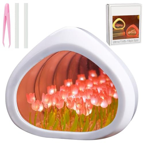 Tulpen Lampe,DIY Tulpen Nachtlicht Tulpen-Spiegel Decoration Aesthetic Blumen Lampe Night Lamp LED Blumenlampe Zimmer Deko Tulpen Licht Tischlampe Nachttischlampe Tisch Schlafzimmer Heim Dekoration