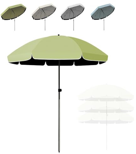 Parasol pour terrasse d'extérieur de 2 m, 2,4 m, 3 m, pare-soleil réglable et incliné, parasol de plage rond, tissu polyester Oxford durable, parasol de jardin et de piscine (vert, 2,8 m)