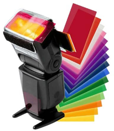 Farbfiltergel 12 Stück Kunststoff für Kamera Blitzgeräte | Lichtfarbe Ändern, Spezialeffekte Erzeugen, Hauttöne Anpassen, für Professionelle Fotografen mit Gürtel