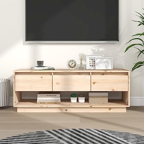 HaoChrymec TV-Schrank aus Massivholz Kiefer, mit 3 Schubladen, Fernsehschrank, Sideboard Wohnzimmer, Für Wohnzimmer, 110.5 x 34 x 40 cm