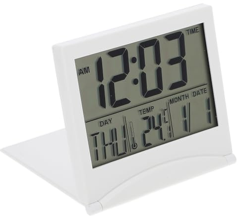 DOITOOL Wecker Digital Weiß Reisewecker Klappbar Mit Kalender Temperaturanzeige Kompakte Kleine Tischuhr Für Schlafzimmer Büro Leichte Elektronische Uhr Seniorenwecker