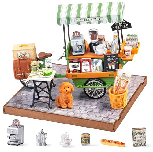 Rolife Puppenhaus Holz, Aromatischer Kaffeewagen, DIY Miniatur Haus Bausatz | Mittelstufe, 2,5 Stunden, Entspannendes Basteln, Puppenhaus Straßenansicht, Wohndekoration, Kreatives Geburtstagsgeschenk