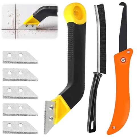 8 Pcs Professional Tile Grout Removal Tool Kit With 5 Blades And Brush