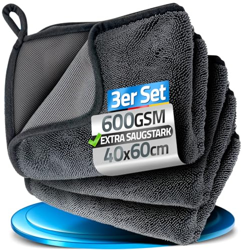 Loco Bird saugstarkes Trockentuch Dusche 600GSM - 3er Set 40x60 cm Fast Dry Microfaser Putztuch für Badezimmer, Microfasertuch in grau, Auto Trockentücher xxl, Mikrofasertücher groß, simply shiny Bath