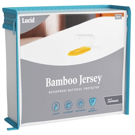 LUCID Premium Viskose aus Bambus-Jersey-Matratzenschoner, ultraweich, wasserdicht, Weiß, Twin