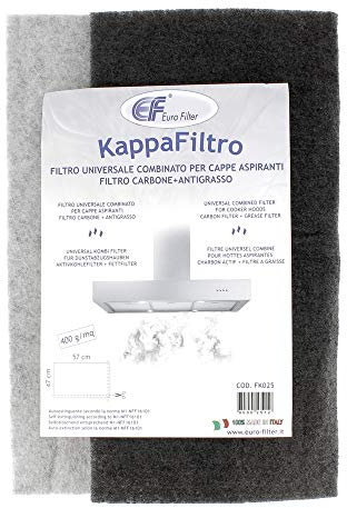 Filtre hotte mousse universel recoupable double action, charbon actif et filtre a graisse 47x57cm, densité de 400g/m²