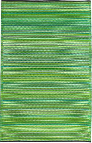 FAB HAB Outdoor-Teppich - wetterfest, farbecht, wendbar - recycelter Premium-Kunststoff - gestreift - Terrasse, Balkon, Garten, Flur, Bad - Läufer Cancun Grün, 90x150 cm