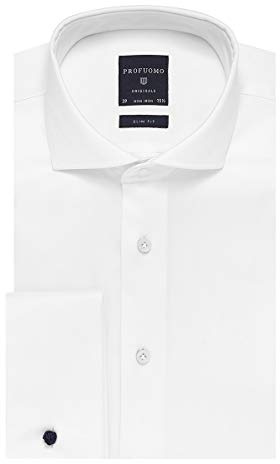 Profuomo Herren Wit Two-ply Katoenen Strijkvrije Overhemd Slim fit Cutaway