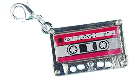 Miniblings Kassette Tape Charm Musik Zipper Pull silber rosa versilbert | Anhänger zum Kombinieren, in Berlin montiert, mit Mixtape