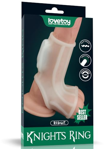 Lovetoy-Ridge Knights Ring-Vibrierende Penishülle, Weiß, Ø3.8/4.8x10x13.3 cm