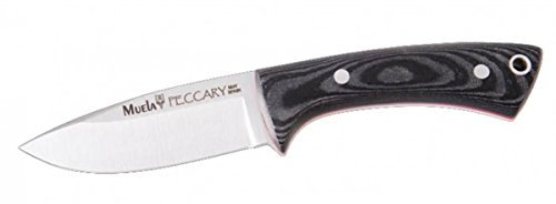 ELECTROPOLIS Cuchillo Deportivo Muela PECCARY-8M Fabricado en Acero MoVa, Hoja de 7 cm, Mango micarta Canvas Negra, Funda Kydex y Paracord, Peso 70 gr + Tarjeta Multiusos de Regalo