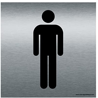 AUA SIGNALETIQUE - Plaque de porte Aluminium brossé imprimé AluSign - Double Face adhésif au dos (130 x 130 mm, Toilettes Hommes)