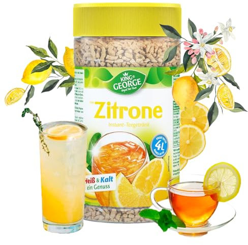 KING GEORGE - Royal Tea Time, Zitrone Instantgetränk 6 x 400 g, Heiß & Kalt ein Genuss, Instantteegetränk mit Zitronengeschmack, ergibt bis zu 4 l, Schwarzteeextrakt…