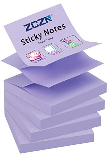 ZCZN Pop-up Sticky Notes 76 x 76 mm, 4 Pads Assorted Colours Self-Stick Notes, 100 Sheets/Pad, Light Purple