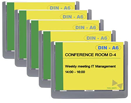TUKA-i-AKUT 5st. Büro Türschild A6, Leicht Austauschbar, Büroschild zum Selbst Beschriften, 149 mm x 105,5 mm, Infoschild Wandmontage Anschrauben Ankleben für Büro Konferenzräume usw. TKD8303-A6-5x