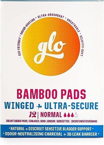 glo Light Incontinence Pads Women for Sensitive Bladders & Periods, Made from Organic Bamboo - Superior Leak Protection and Comfort Sanitary Towels - 12 Pads